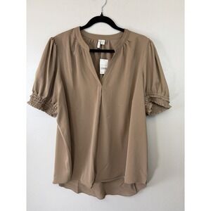 NWT CATO Mocha Brown Blouse With Banded Ruffled Short Sleeves Size 18/20
